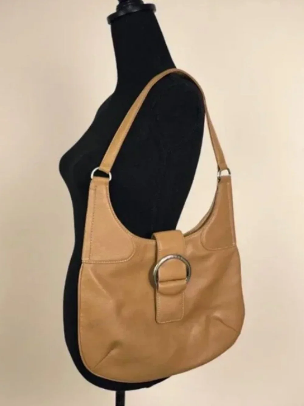 Vintage GUESS Y2K Hobo Shoulder Bag Camel Silver Ring Hardware